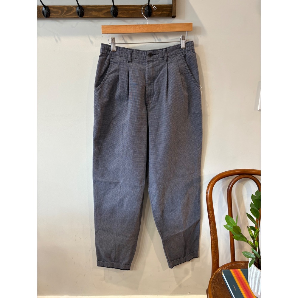Vintage Lee Casuals Blue Micro Pattern Pleated Tapered Trousers
